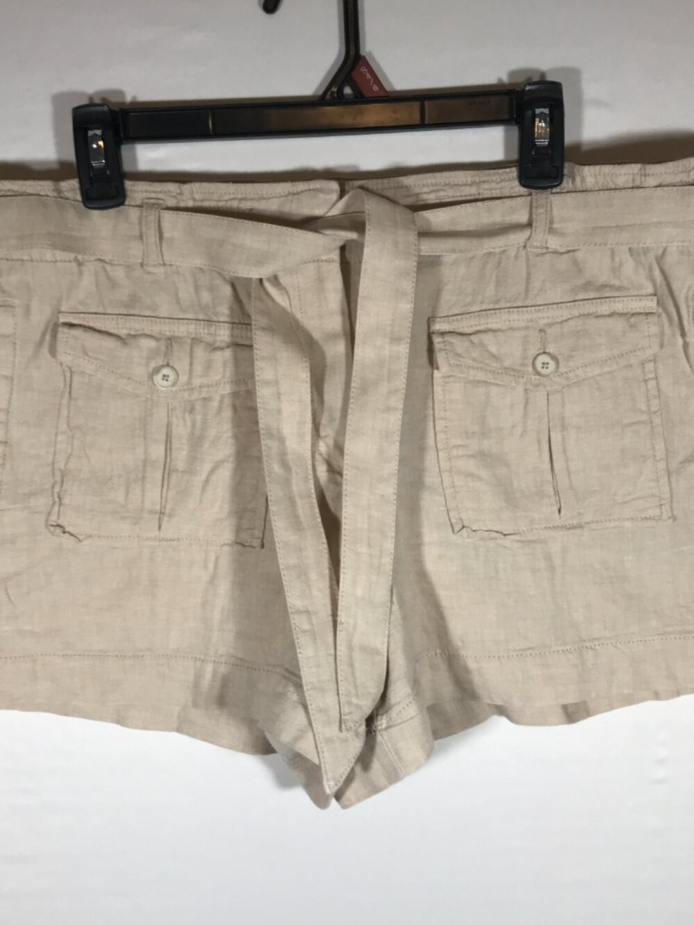 LOFT Women's Large Beige Linen Blend Belted Casual Paperbag Shorts